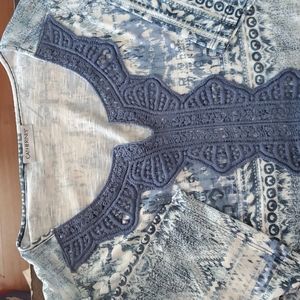 Catherines 2X Short Sleeved Top with Embroidered Neckline